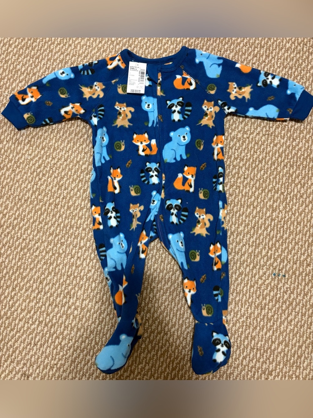Baby size 3-6M Navy Blue Animal Print One-Piece Footed Pajamas